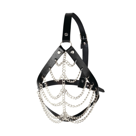 Маска з ланцюгами Art of Sex - Devon, натуральна шкіра, колір чорний - фото №2