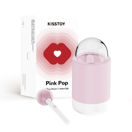 Вібратор-цукерка на паличці KISSTOY Pink Pop, зарядний кейс-нічник, 10 режимів вібрації - фото №4