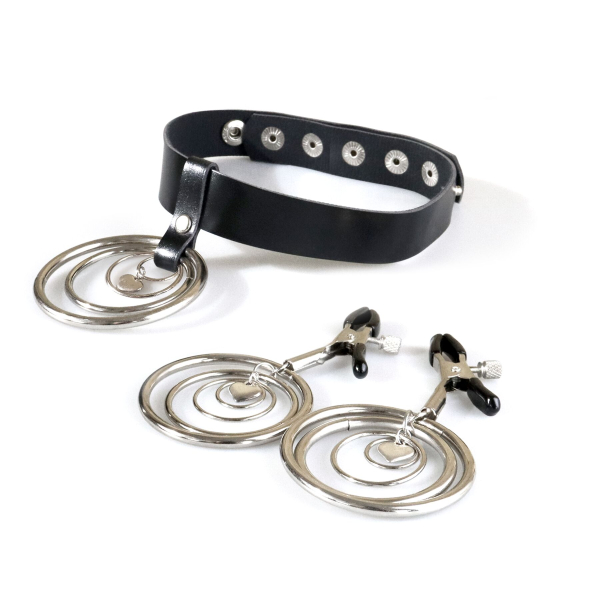 Набір чокер + затискачі Art of Sex - Choker and Nipple clamps Triada, колір чорний - фото
