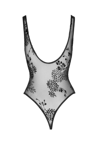 Боді Noir Handmade F242 Tulle body with patterned flock embroidery - L - фото №5