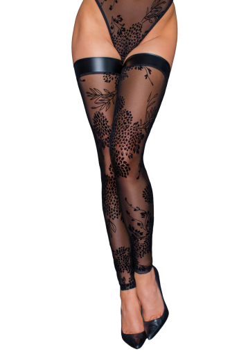 Панчохи Noir Handmade F243 Tulle stockings with patterned flock embroidery - XXL - фото