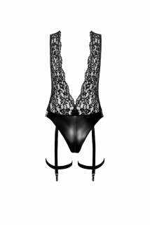 Боді Noir Handmade F297 Libido Deep-V bodysuit with collar, pearl chain and garter - XXL - - фото №5