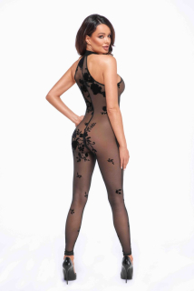 (SALE) Бодістокінг Noir Handmade F315 Ego flocked mesh halter catsuit - S - №3
