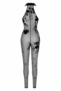 (SALE) Бодістокінг Noir Handmade F315 Ego flocked mesh halter catsuit - M - №6