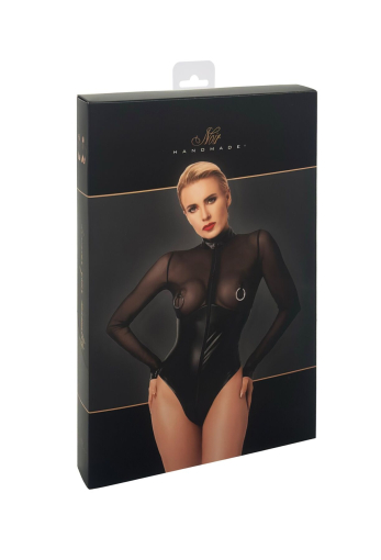 Боді Noir Handmade F321 Edge wetlook and mesh body with rings - XXL №9