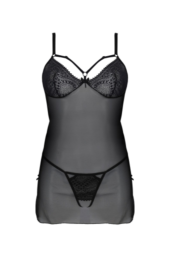 Пеньюар Passion DROSERA CHEMISE black, S/M, мереживний ліф зі стрепами, трусики в комплекті №3