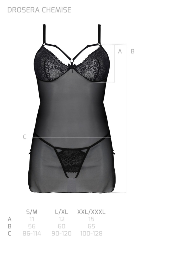 Пеньюар Passion DROSERA CHEMISE black, XXL/XXXL, мереживний ліф зі стрепами, трусики в комплекті №5