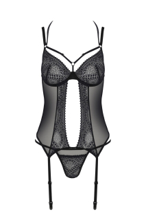 Корсет Passion DROSERA CORSET black, S/M, з кріпленнями для панчіх, трусики в комплекті - - фото №3