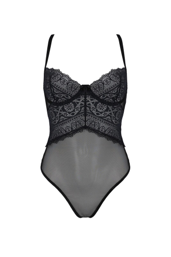 Боді Passion KERRIA BODY black, S/M, з високими вирізами та верхом балконет - фото №3