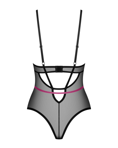 Боді Obsessive Novenes teddy, XS/S, прозоре, чашки на кісточках, декор у вигляді стрічок - фото №7