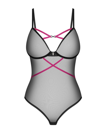 Боді Obsessive Novenes teddy, M/L, прозоре, чашки на кісточках, декор у вигляді стрічок - фото №6