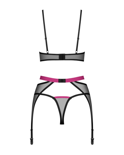 Комплект Obsessive Novenes 3-pcs set, M/L, прозорий ліф на кісточках, стрінги, пояс - фото №5