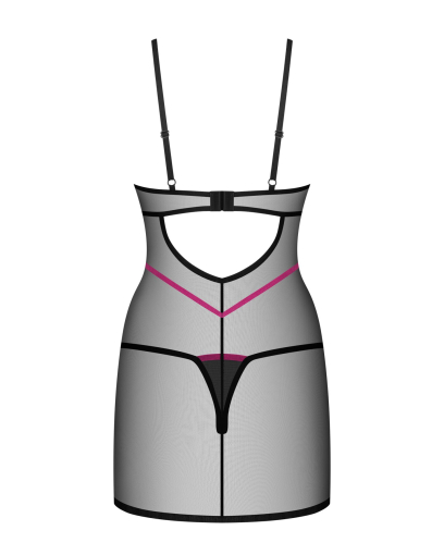 Пеньюар Obsessive Novenes chemise & thong, M/L, обтислий, прозорий, зі стрепами, стрінги в комплекті - фото №5