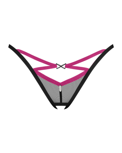 Трусики-стрінги Obsessive Novenes crotchless thong, M/L, сітка, стрепи, прикраса зі стразами, відкри - фото №3