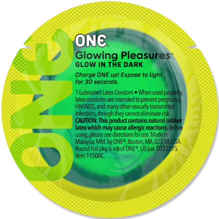 Набір презервативів ONE Glowing Pleasures, 100 шт, світяться в темряві, зі змазкою, паковання-тубус - фото №2