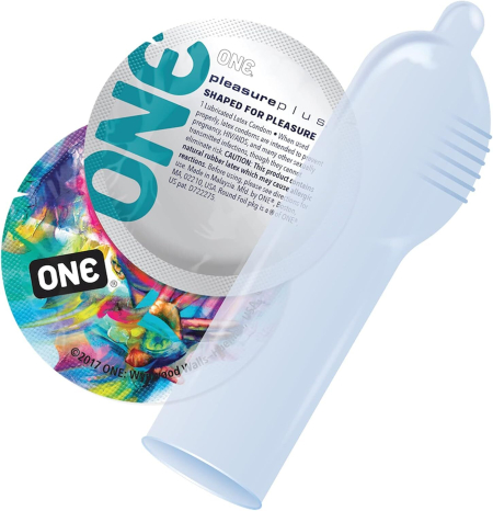 Набір презервативів ONE Pleasure Plus, 100 шт, з ребристою ділянкою на кінці, паковання-тубус - фото №3