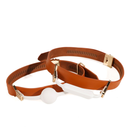 Шкіряний кляп з 2-ма насадками LOCKINK Ball-Gag & Gag-bite Set - Brown - фото №7