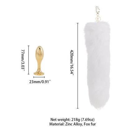 Металева анальна пробка Лисячий хвіст LOCKINK SEVANDA White Fox-Tail Anal Pear-shape Plug - фото №7