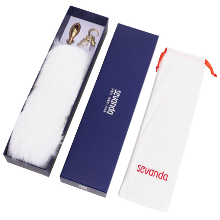 Металева анальна пробка Лисячий хвіст LOCKINK SEVANDA White Fox-Tail Anal Pear-shape Plug - фото №8