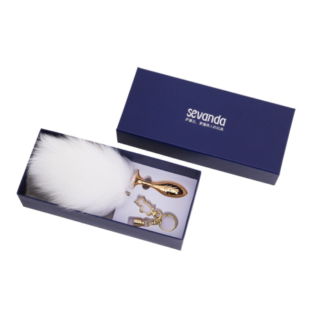 Металева анальна пробка Кролячий хвост LOCKINK SEVANDA White Bunny-Tail Anal Pear-shape Plug - фото №7