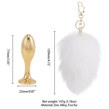 Металева анальна пробка Кролячий хвост LOCKINK SEVANDA White Bunny-Tail Anal Pear-shape Plug - фото №6