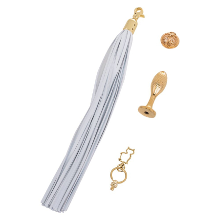 Металева анальна пробка Хвіст поні LOCKINK SEVANDA White Pony-Tail Anal Pear-shape Plug - фото №5