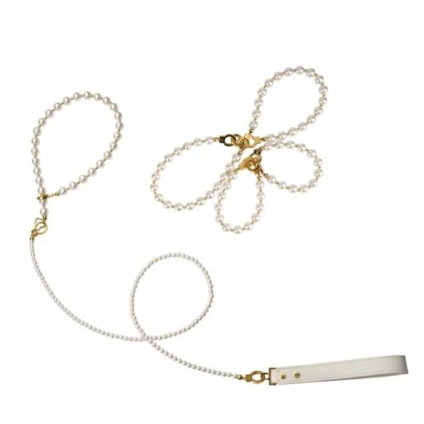 Перлинний нашийник з повідцем та наручниками LOCKINK Pearl Bondage & Restraint Set - фото