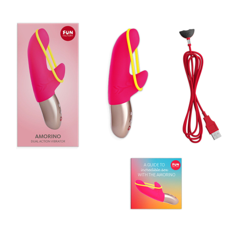Мінівібратор-кролик зі стимулювальною стрічкою Fun Factory AMORINO pink/neon yellow, стрічка знімна - фото №4