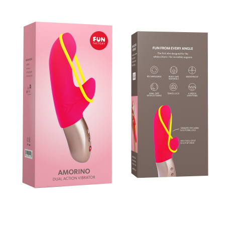 Мінівібратор-кролик зі стимулювальною стрічкою Fun Factory AMORINO pink/neon yellow, стрічка знімна - фото №5