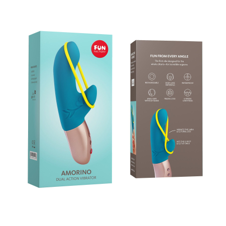 Мінівібратор-кролик зі стимулювальною стрічкою Fun Factory AMORINO petrol/neon yellow, стрічка знімна - фото №6