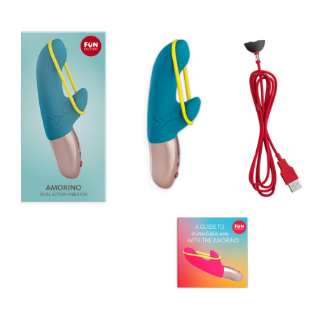 Мінівібратор-кролик зі стимулювальною стрічкою Fun Factory AMORINO petrol/neon yellow, стрічка знімна - фото №5