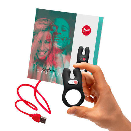 Ерекційне віброкільце з подвійною стимуляцією клітора Fun Factory N?S black, 2 мотори - фото №5