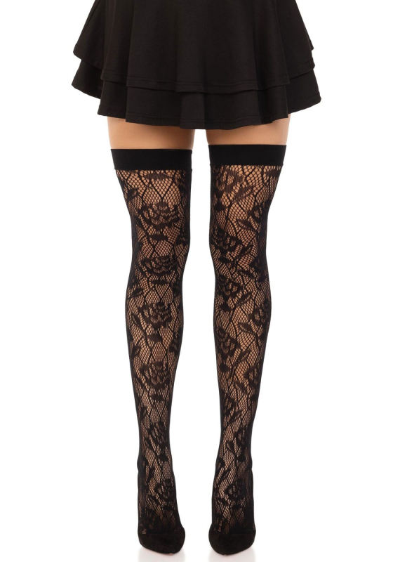 Панчохи Leg Avenue Wild rose net thigh highs One Size - фото