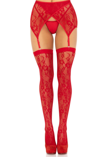 Панчохи Leg Avenue Leg Avenue Lace thigh highs & garterbelt Red One Size №4