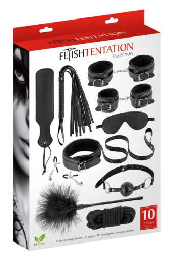 Набір для BDSM Fetish Tentation SM Bondage Box in vegan leather 10pcs - фото №5