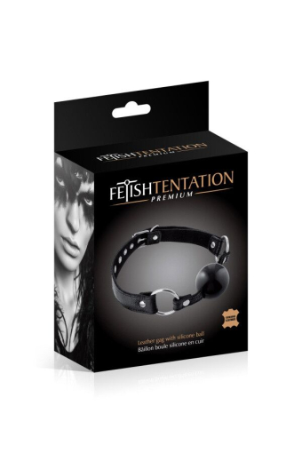 Кляп Fetish Tentation Premium Leather gag with silicone ball Black - фото №2