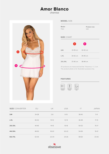 Сорочка Obsessive Amor Blanco underwire chemise & thong white S/M - фото №5