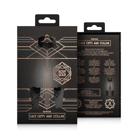 Мереживні наручники та комір Rosy Gold - Lace Cuffs and Collar - Black - фото №4