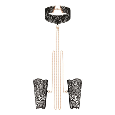 Мереживні наручники та комір Rosy Gold - Lace Cuffs and Collar - Black - фото №3