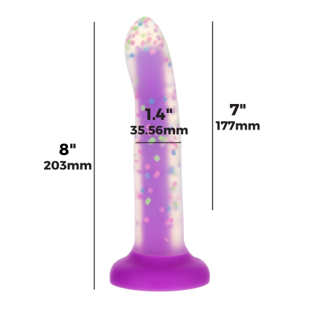 Фалоімітатор, що світиться в темряві, ADDICTION Rave 8?, Glow in the Dark Dildo Purple Confetti, 20,3 см - фото №4