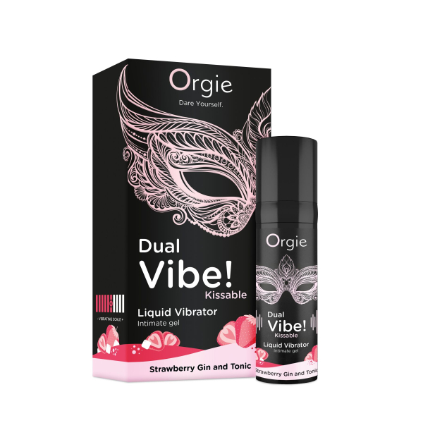 Рідкий вібратор Orgie Dual Vibe! Strawberry Gin & Tonic Kissable Liquid Vibrator, 15 мл - фото