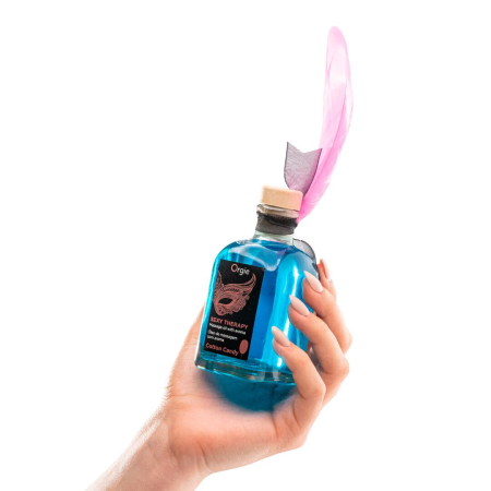 Набір для масажу Orgie – Sexy Therapy Cotton Candy (100 мл), їстівна розігрівальна олія + пір’їнка №2