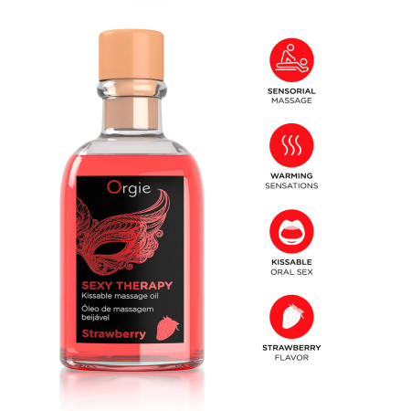 Набір для масажу Orgie – Sexy Therapy Strawberry (100 мл), їстівна розігрівальна олія + пір’їнка - фото №3