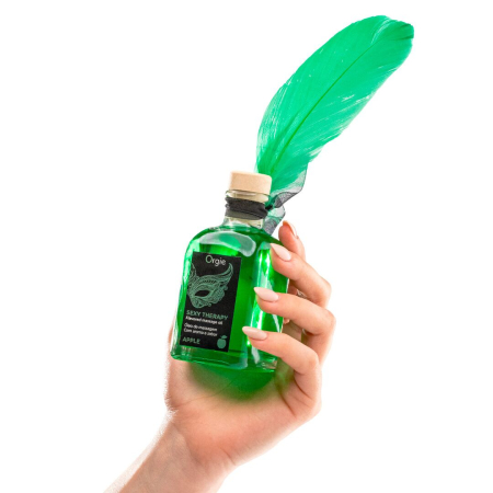 Набір для масажу Orgie – Sexy Therapy Apple (100 мл), їстівна розігрівальна олія + пір’їнка - фото №2