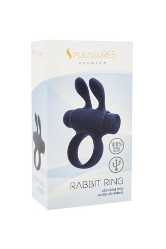 Ерекційне віброкільце S Pleasures Premium Rabbit Ring, чорне, зі знімною віброкулею та вушками - фото №2