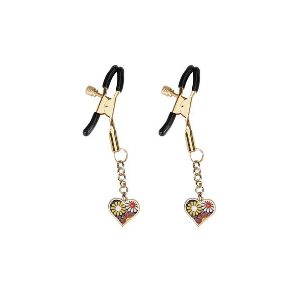 Затискачі для сосків Liebe Seele Nipple Clamps Gold Heart-shaped Flowers on Blue - фото