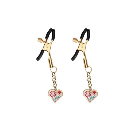 Затискачі для сосків Liebe Seele Nipple Clamps Gold Heart-shaped Flowers on White - фото