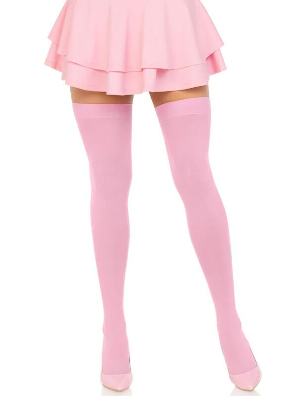 Щільні непрозорі панчохи Leg Avenue Opaque Nylon Thigh Highs Pink, One Size - фото