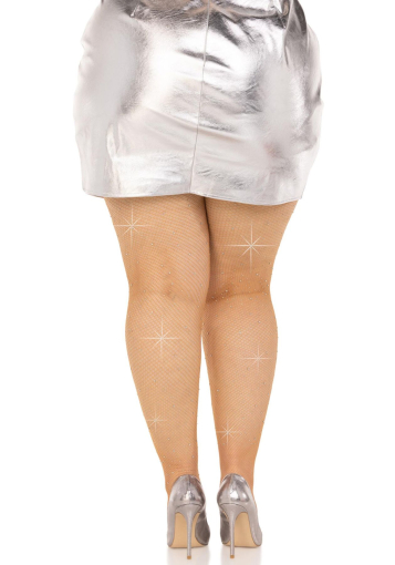 Колготки Leg Avenue Rhinestone micro net tights Plus size Caramel, дрібна сітка, стрази - фото №2