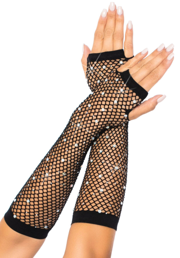 Мітенки Leg Avenue Rhinestone Fishnet Arm Warmers Black - фото
